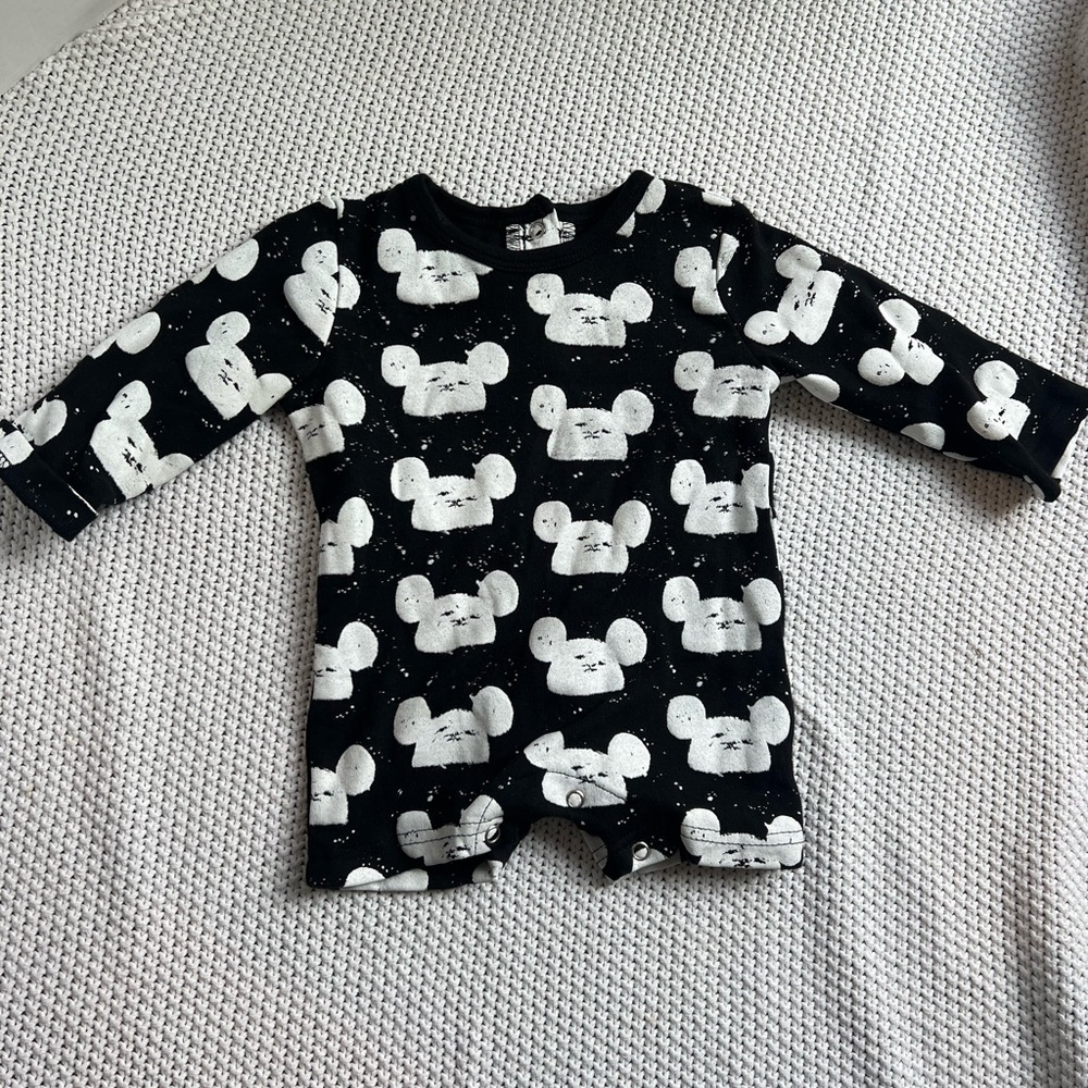 Modern Burlap Baby Mickey Hat Long Sleeve Shorts Romper 12-18 M Disney Baby